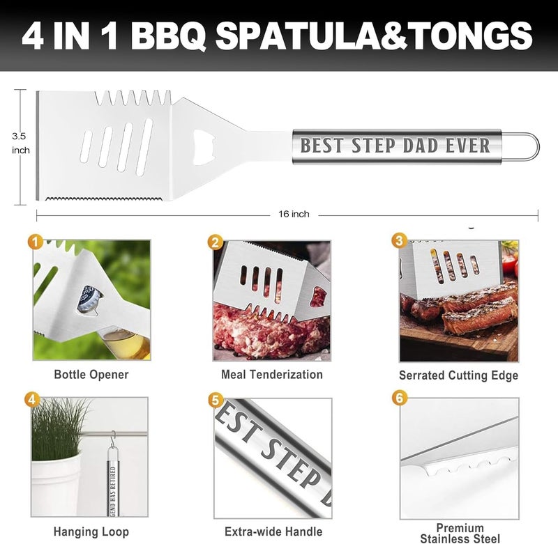 LEWARAN Step Dad Gifts, Gift for Stepdad from Step Daughter on Christmas Grilling Accessories, Heavy Duty Stainless Steel Grill Set BBQ Grill Tools for Outdoor Grill with Aluminum Case, Camping Grill Utensils - Image 3